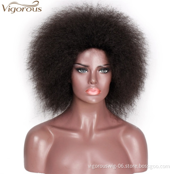 Vigorous Wholesale Short Synthetic Afro Kinky Curly Wig For African Women Fluffy Hair Brown Adjustable High Temperature